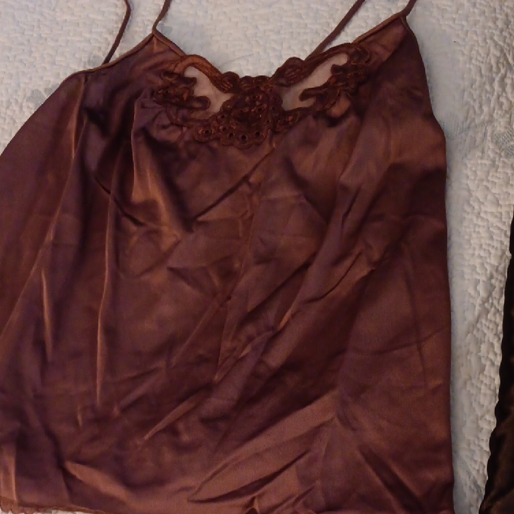 Satin Lace Trim Cami in Deep Chocolate